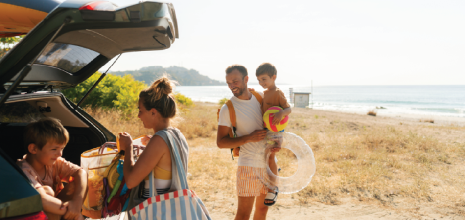 A family is going to the beach